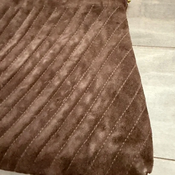 1960 1970 Vintage Brown Suede Pleated Fabric Clutch Handbag Gold Chain Purse - Picture 3 of 12